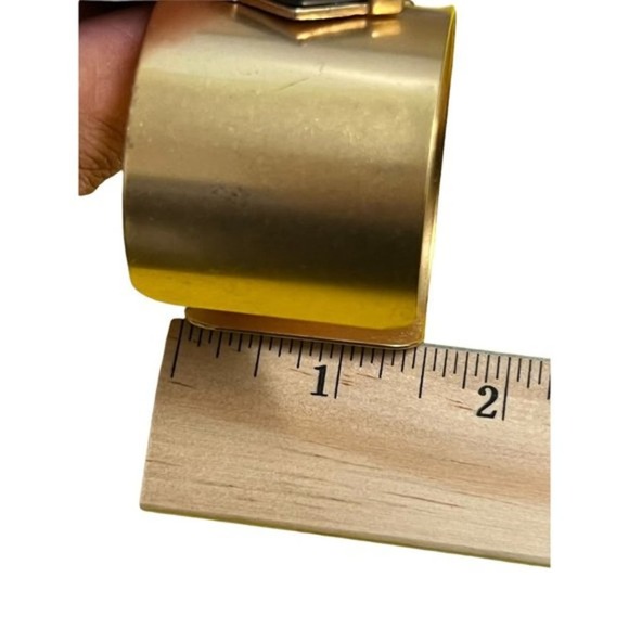 Gerard Yosca Black Howlite Brass Open Cuff Bangle Bracelet Vintage - Picture 6 of 6